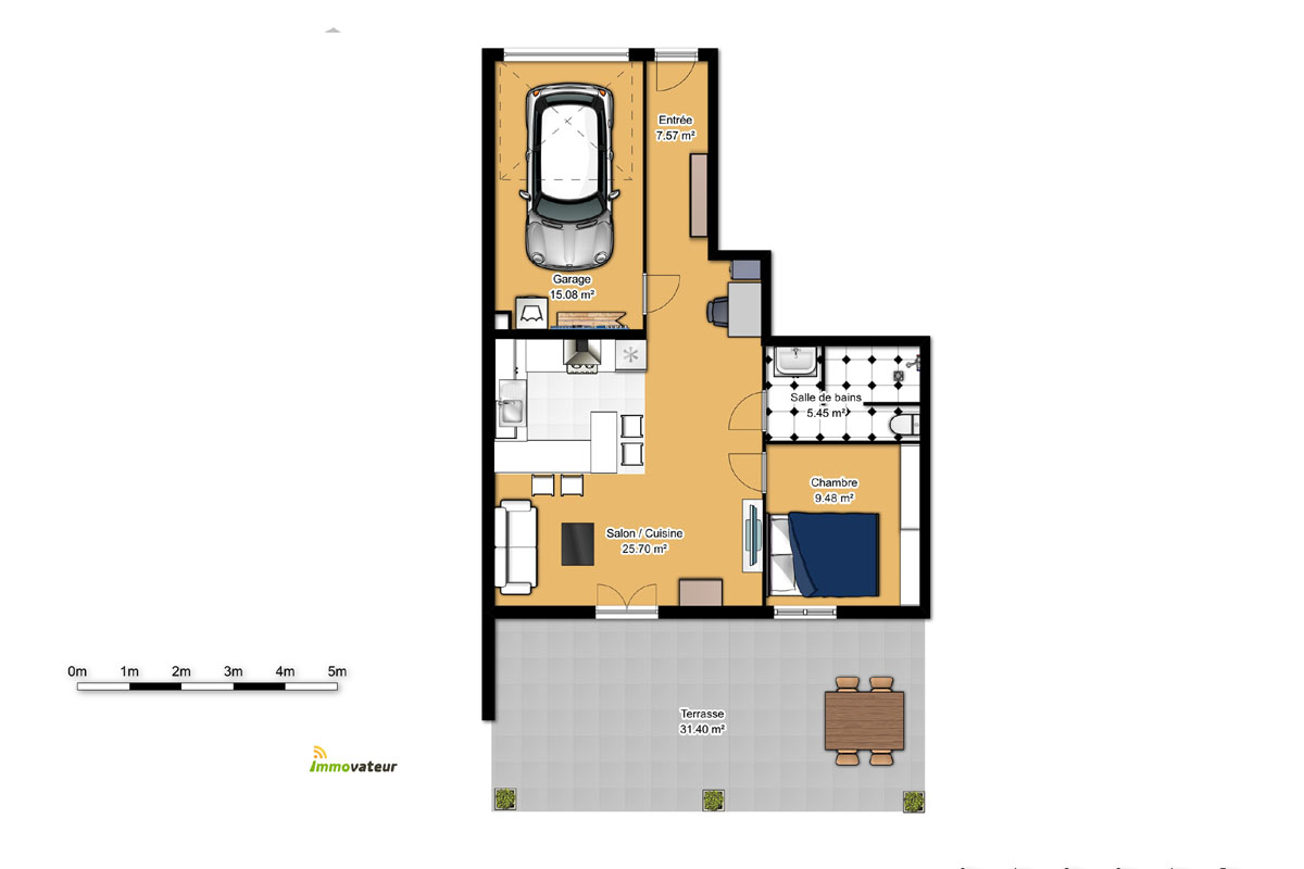 Appartement  1 chambre avec garage et terrasse proche de la frontière Luxembourgeoise